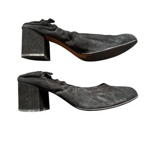 Black Heels with 2.5” Block Heel and Minimalist Design Faux Suede Size 39